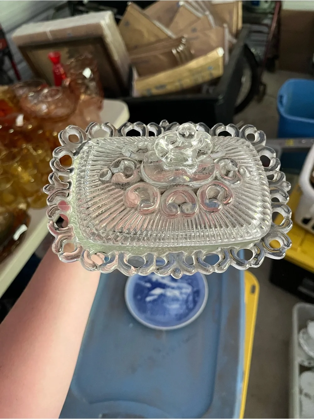 Vintage Clear Pressed Glass Covered Compote Dish